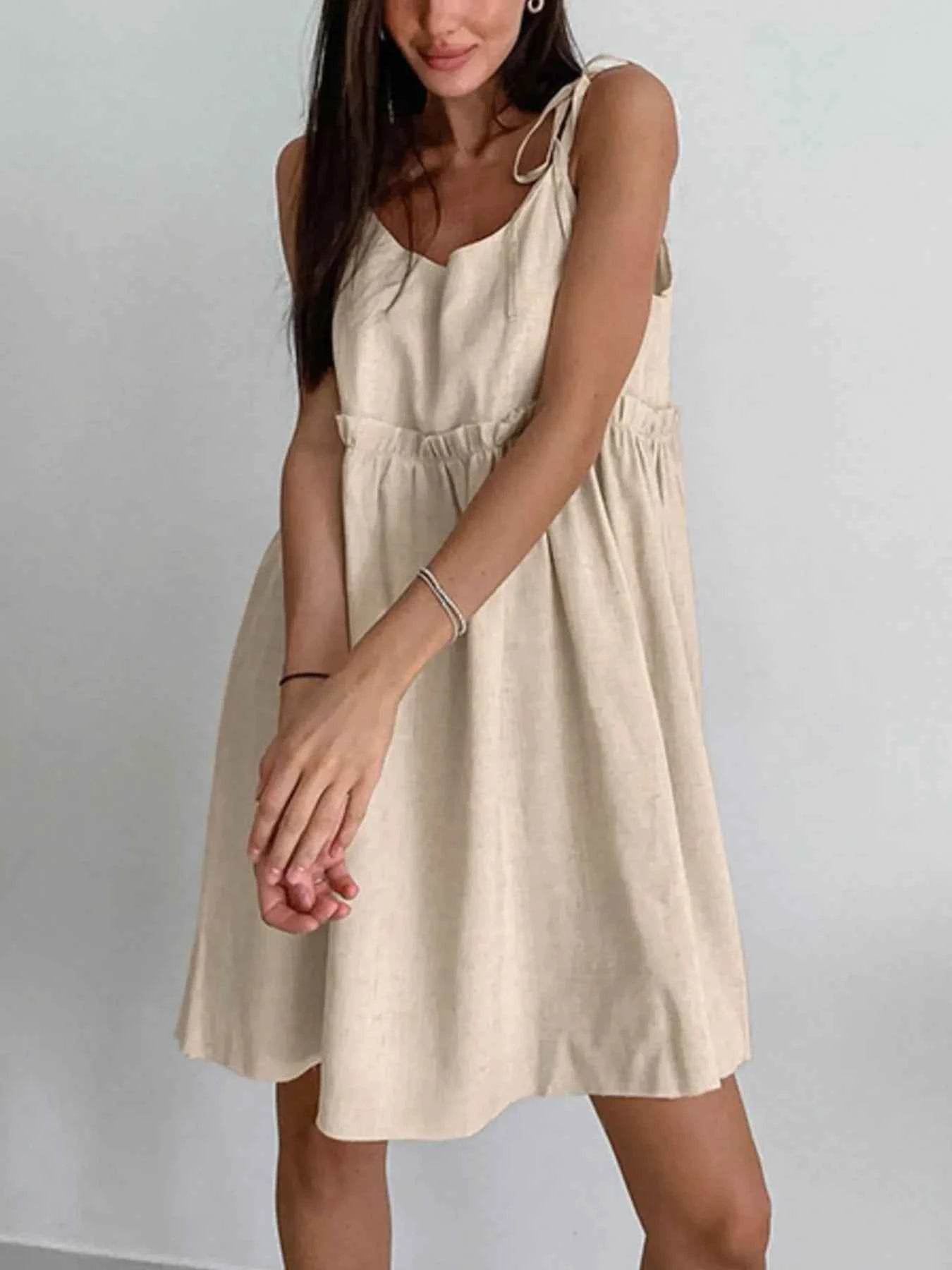 Tie-Shoulder Frill Mini Dress.