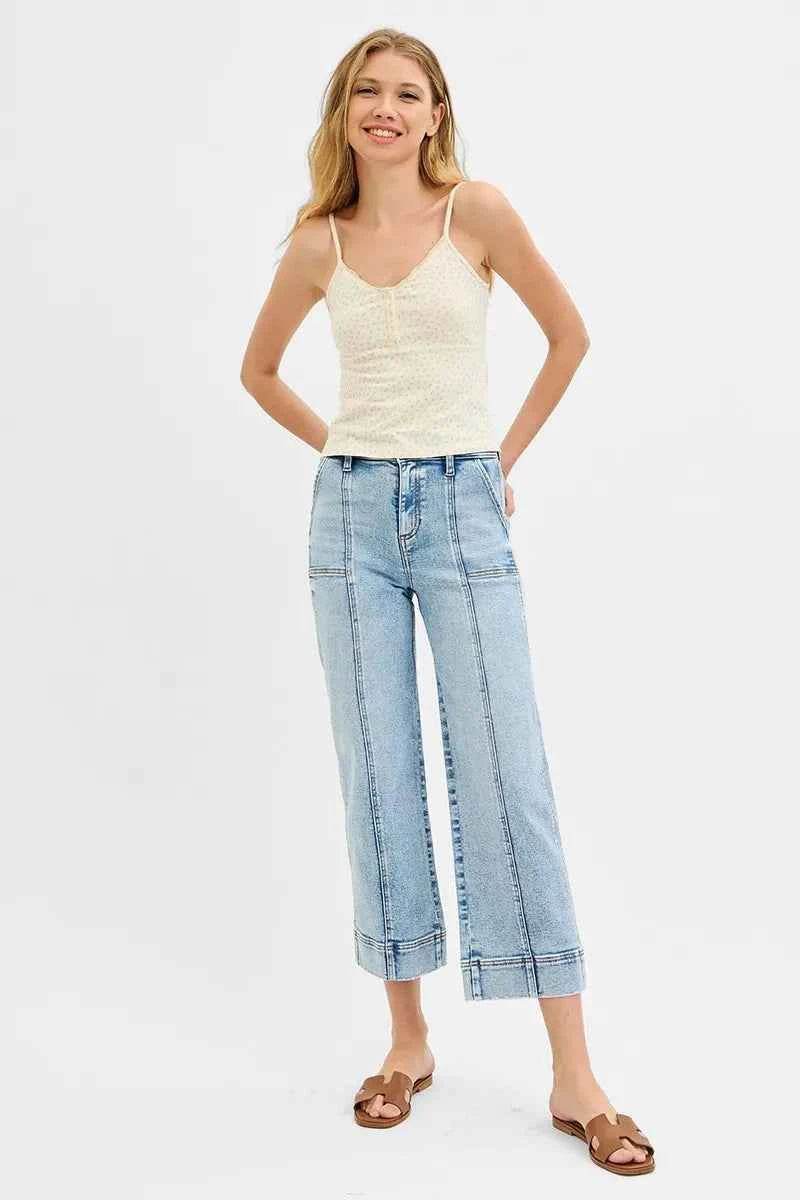 RISEN Plus Size High Rise Crop Wide Leg Jeans.