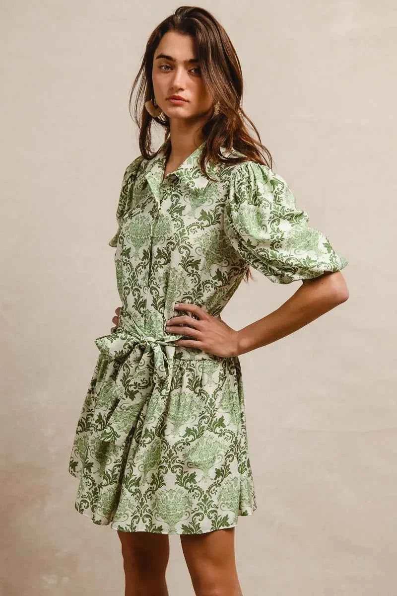Tied Floral Mini Shirt Dress for Effortless Style and Comfort - EBYNN