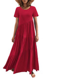 Round Neck Tiered Ruffle Maxi Dress.