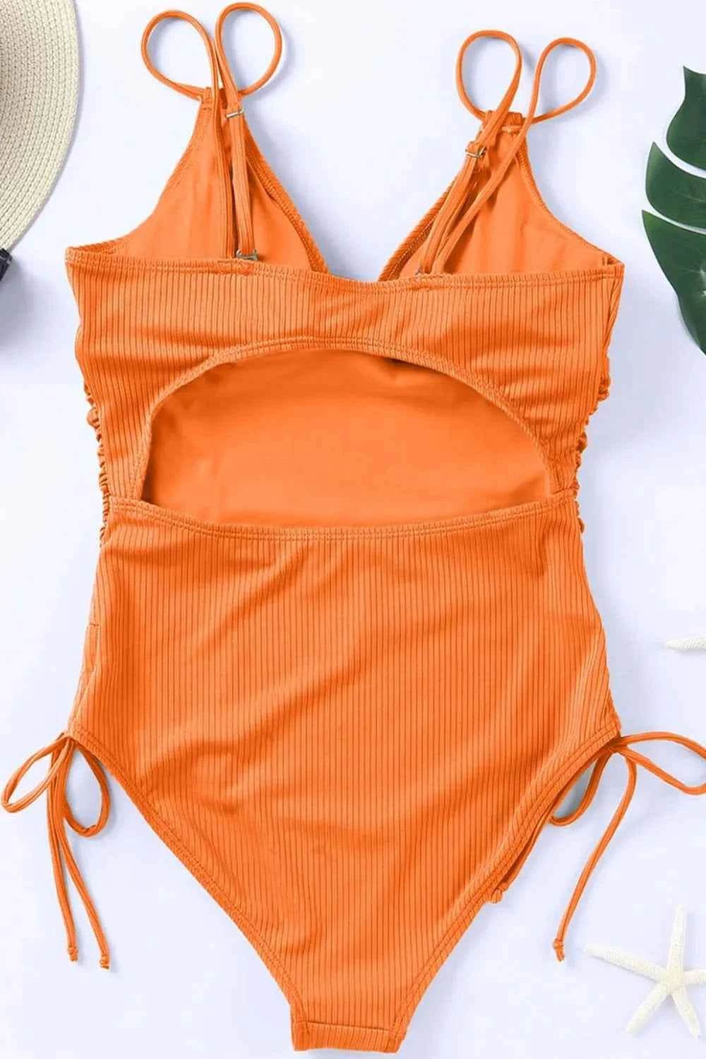 Drawstring Plunge One-Piece Swimwear.