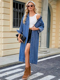 Button Up Long Sleeve Longline Denim Jacket.