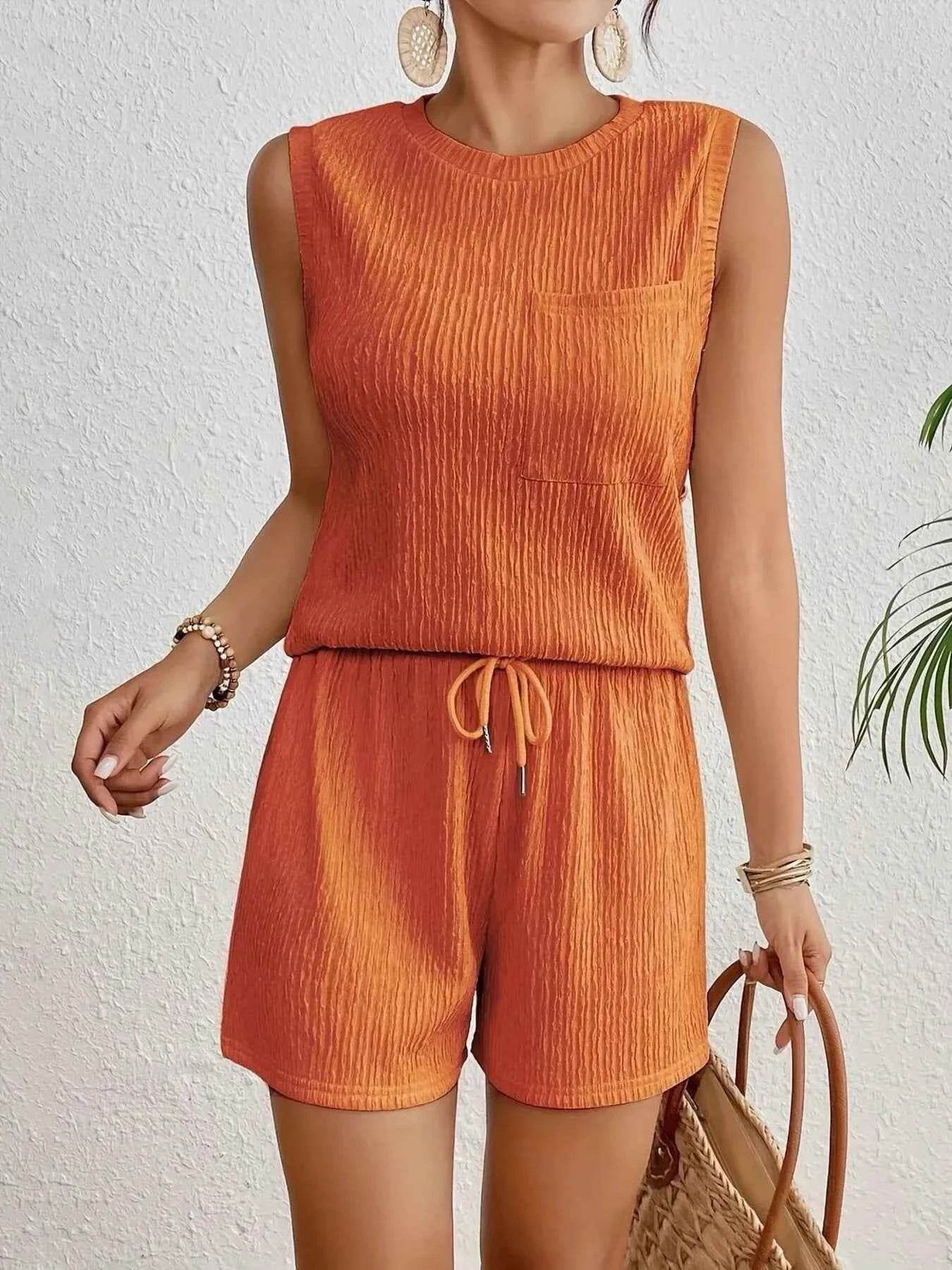 Round Neck Tank Top Set with Matching Shorts for Ultimate Comfort - EBYNN
