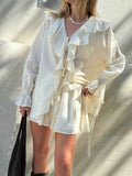 Ruffled Long Sleeve Shirt and Shorts Set - EBYNN