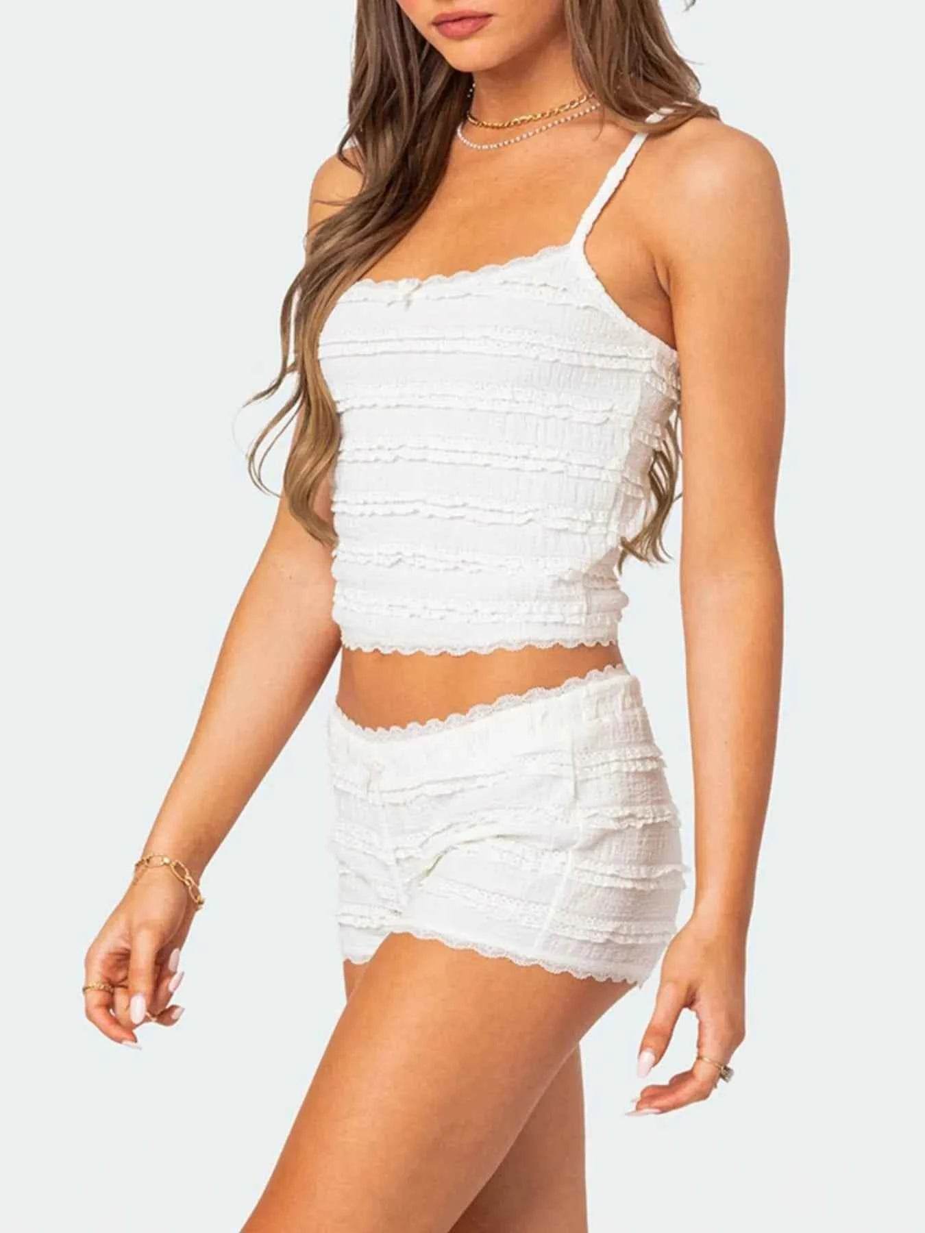 Lace Detail Cami and Shorts Set - EBYNN