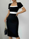Two-Tone Short Sleeve Bodycon Dress.