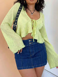 Ruffled Hem Tie-Front Cropped Cardigan.