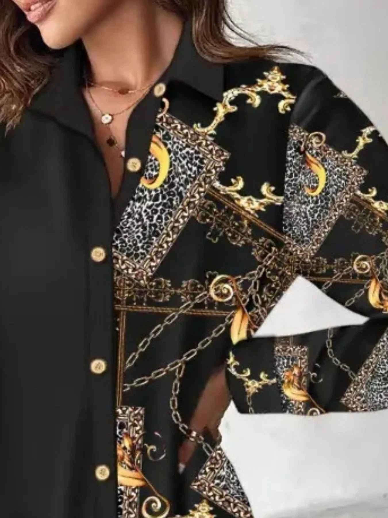 Printed Button Up Long Sleeve Shirt Dress.