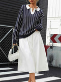 Stripe Contrast Collar Long Sleeve Knit Top.