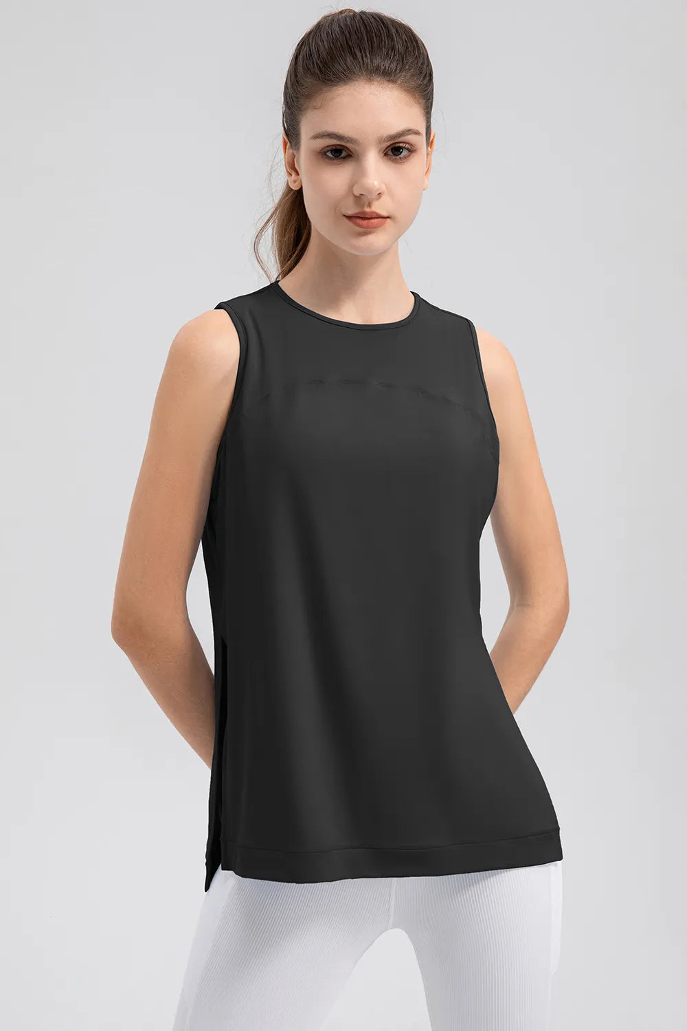 Slit Round Neck Tank Top.