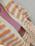 Striped Eyelet Button Up Shirt and Shorts Set.