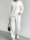 Texture Round Neck Top and Pants Set.