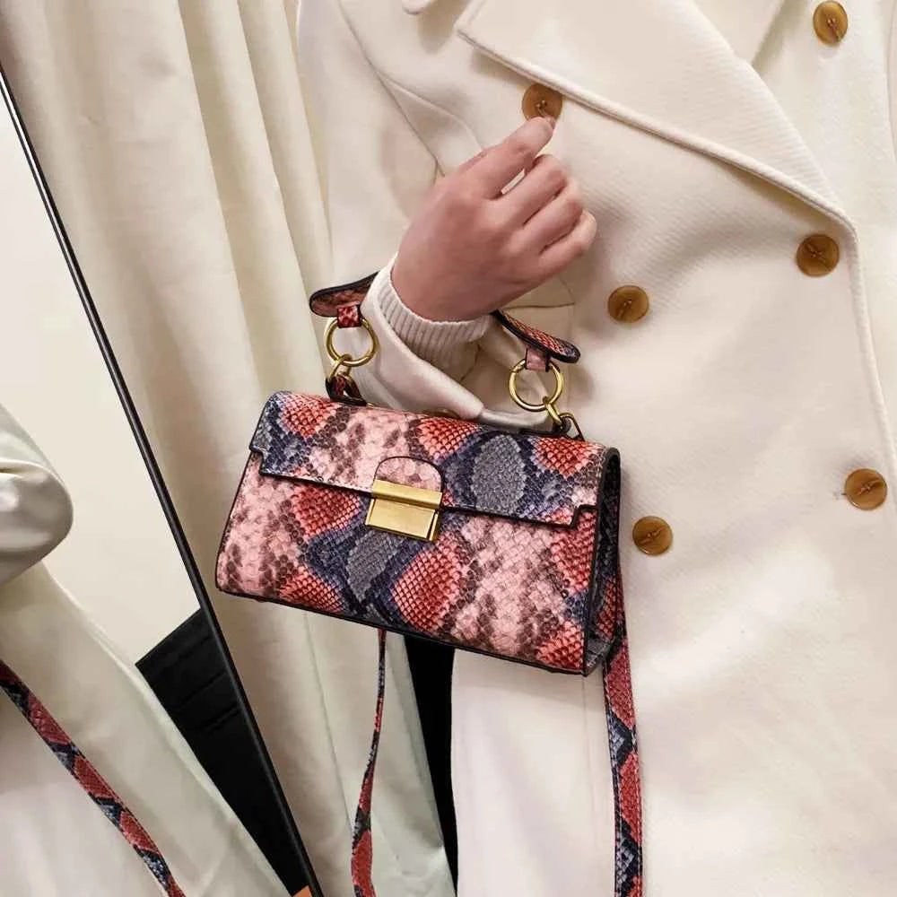 PU Leather Snakeskin Print Crossbody Bag.