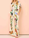 Printed Button-Up Shirt and Pants Set.