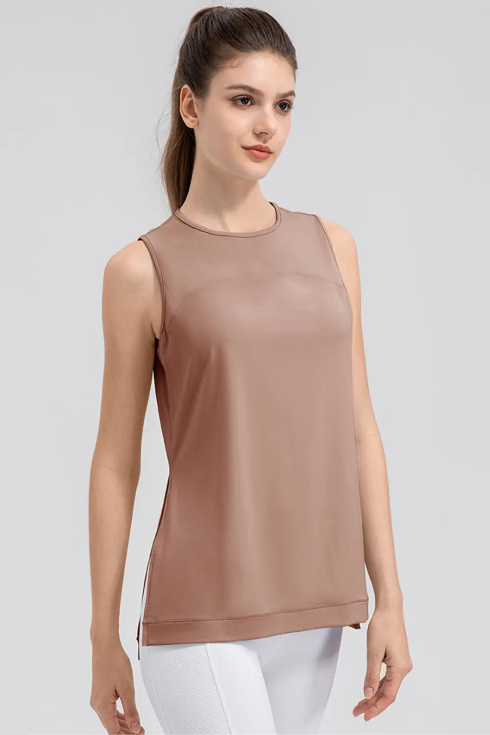 Slit Round Neck Tank Top.