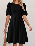 Round Neck Puff Sleeve A-Line Dress.