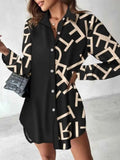 Printed Button Up Long Sleeve Shirt Dress.