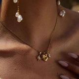 18K Gold-Plated Zircon Heart Pendant Necklace.