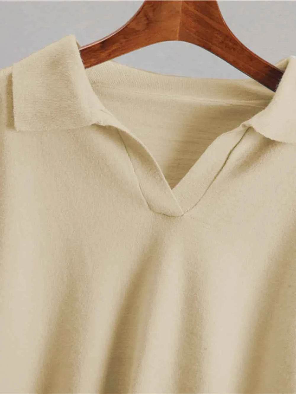 Johnny Collar Long Sleeve Top and Pants Sweater Set - EBYNN