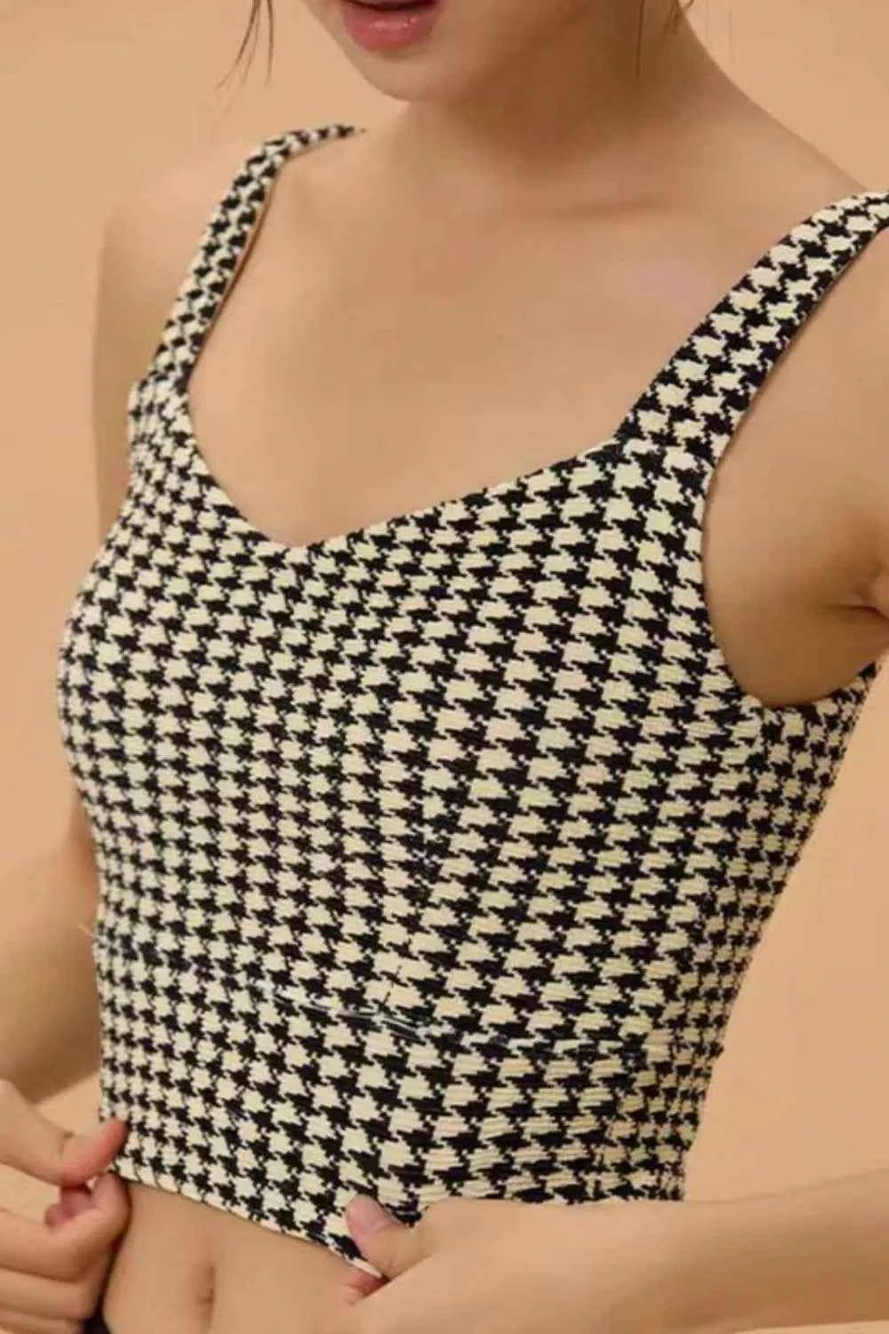 Crisscross Back Houndstooth Active Bra.