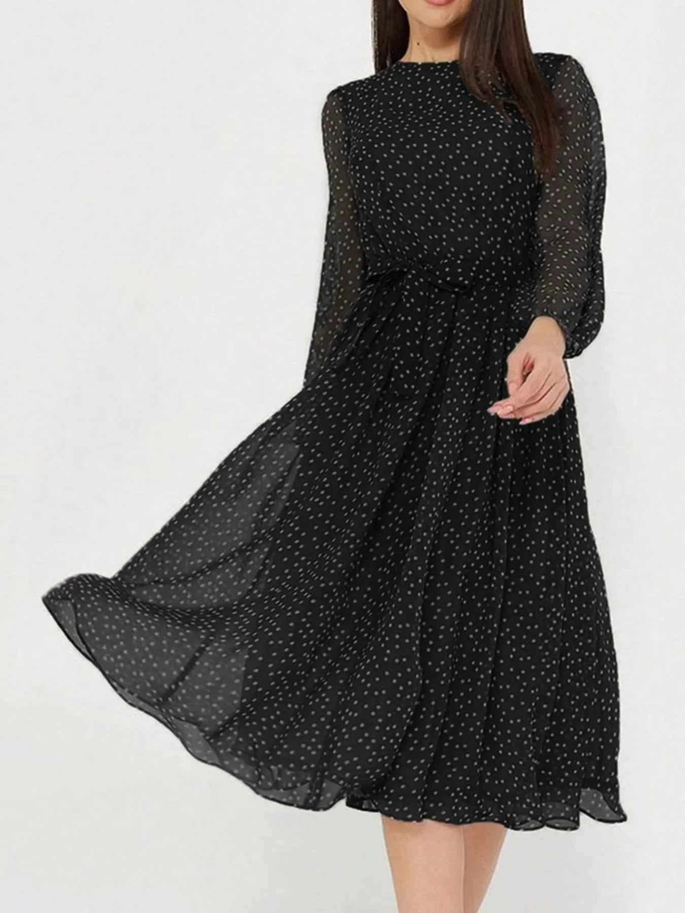 Polka Dot Long Sleeve Midi Dress.