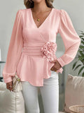 Flower Surplice Long Sleeve Blouse.