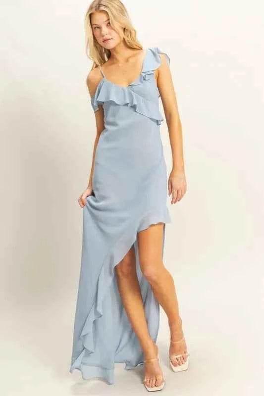 HYFVE Chiffon Ruffle Trim Midi Dress.