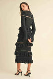 MABLE Long Sleeve Tiered Ruffle Knit Midi Dress.