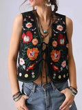 Floral Embroidered Lace-Up Vest.