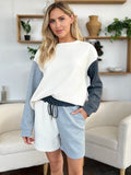 Double Take Contrast Drop Shoulder Set - Full Size Top & Shorts Combo - EBYNN
