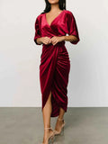 Ruched Surplice Half Sleeve Dress.