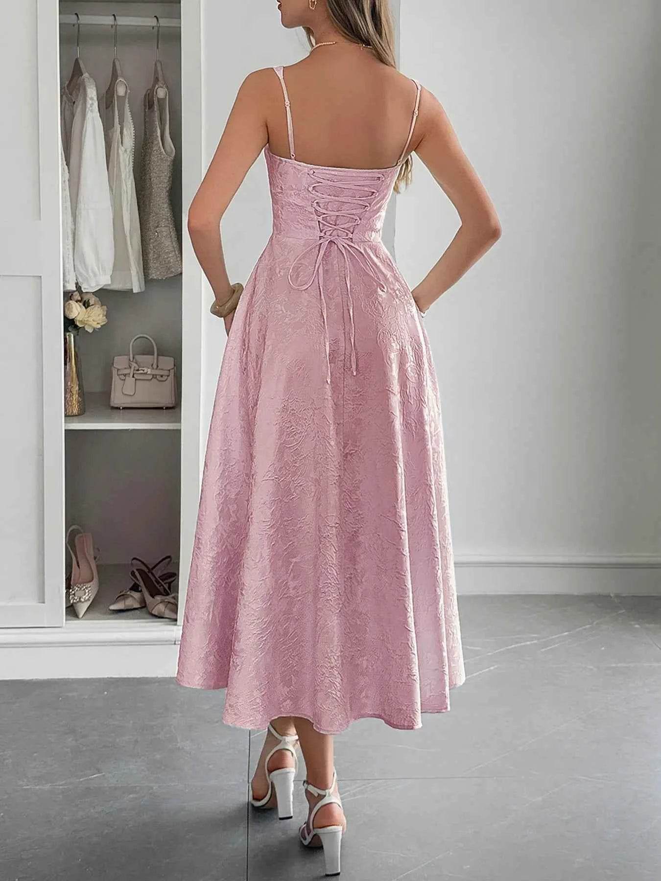 Lace-Up Sleeveless Midi Dress.