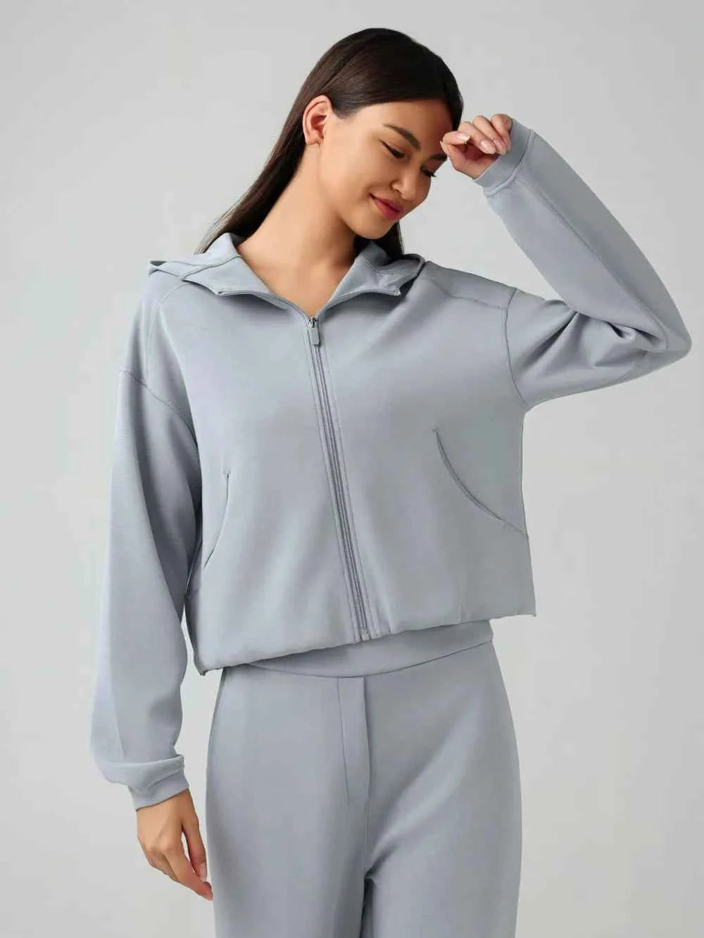 Millennia Zip Up Dropped Shoulder Active Hoodie.
