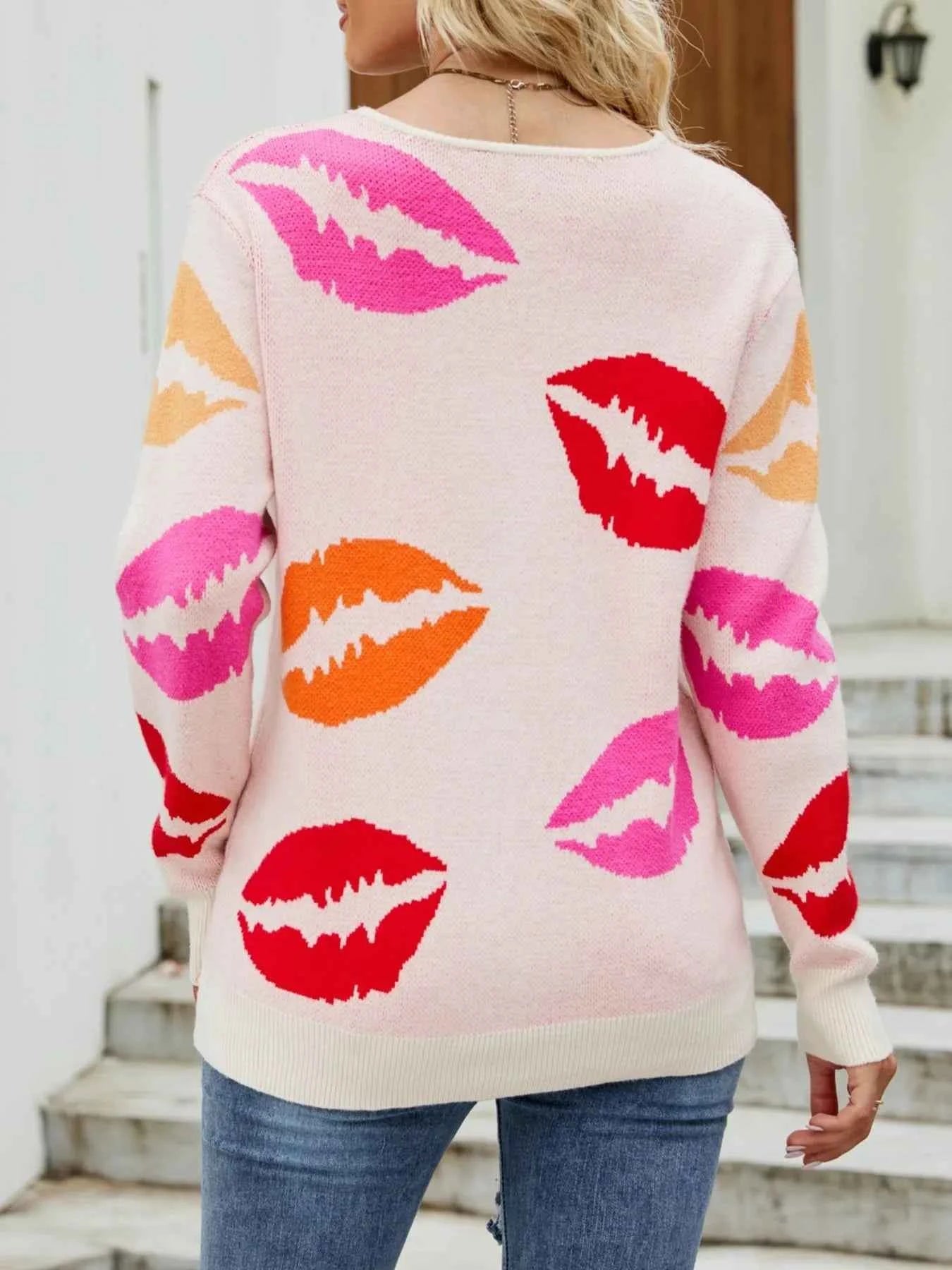 Colorful Lips V-Neck Sweater.