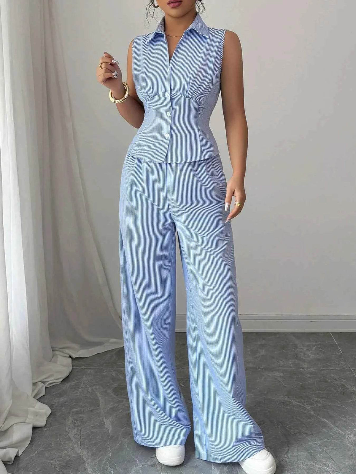 Striped Sleeveless Top and Pants Set - EBYNN