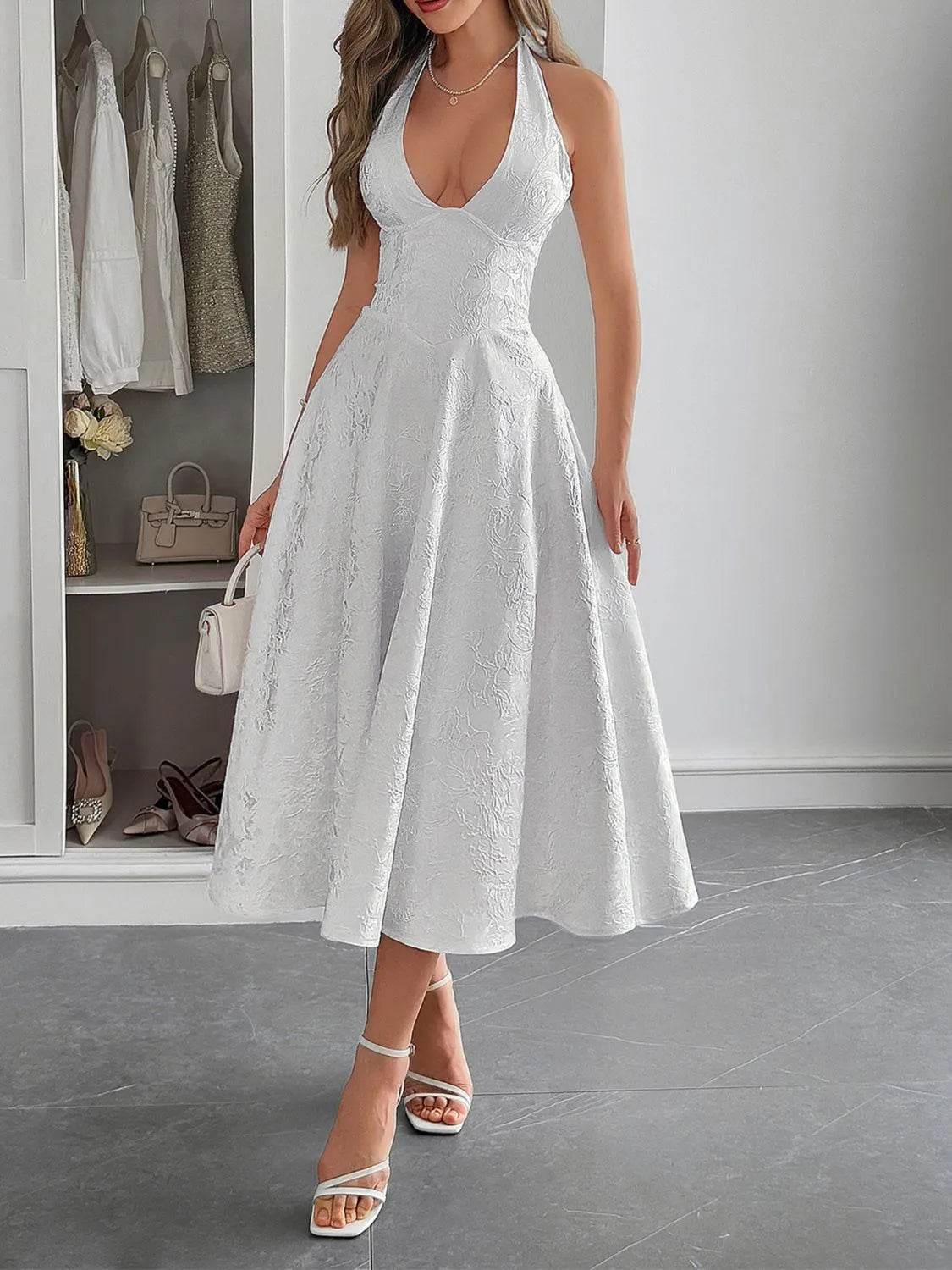 Halter Neck Midi Dress with Pockets.