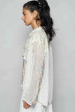 POL Floral Slit Back Plaid Patchwork Shirt.