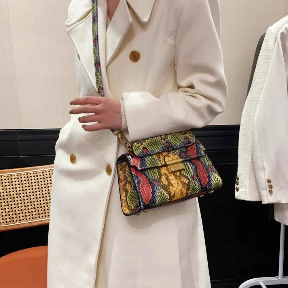 PU Leather Snakeskin Print Crossbody Bag.