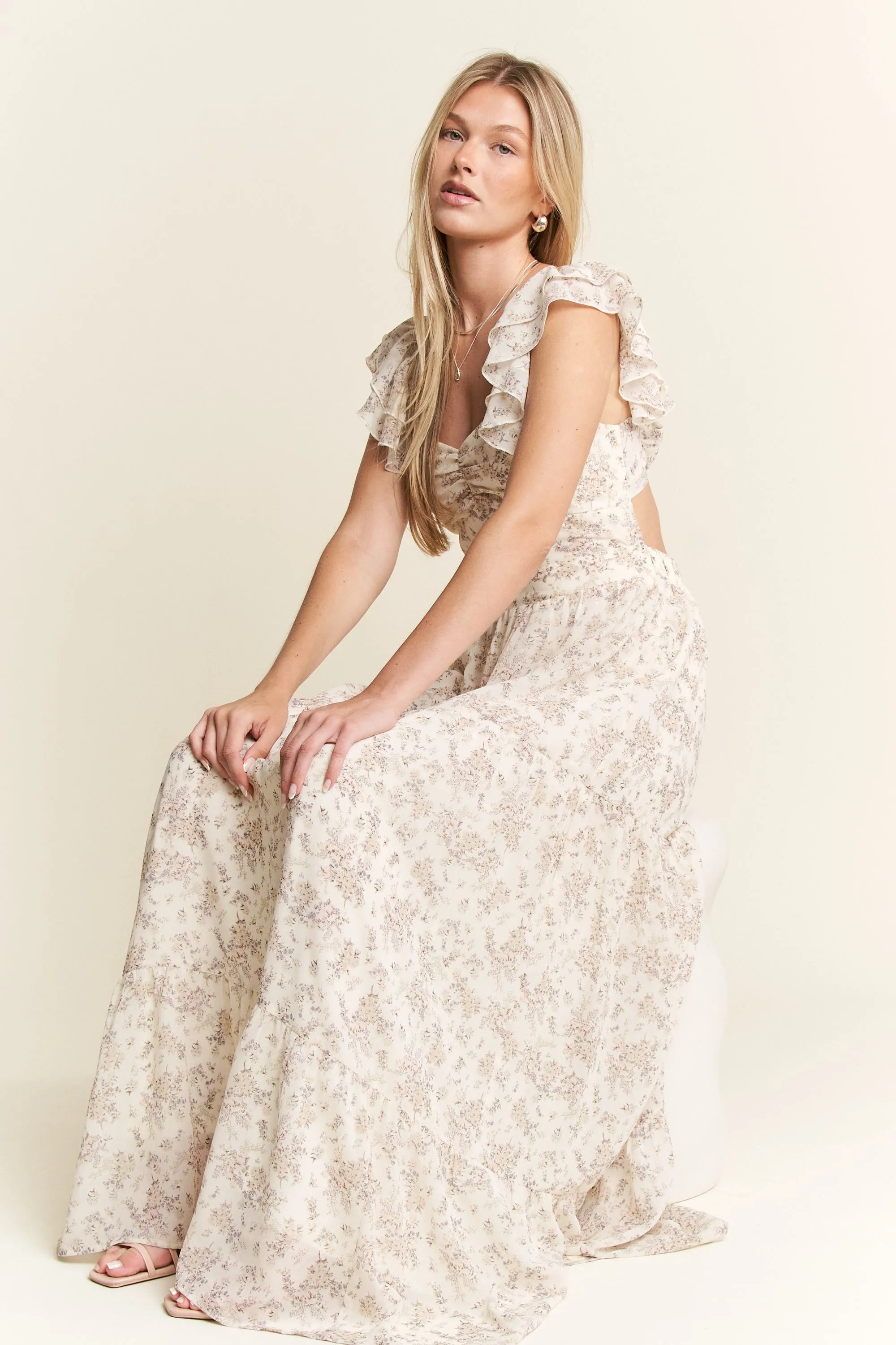 Jade By Jane Plus Size Ruffle Sleeve Tiered Maxi Dress.