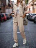 Plaid Texture Snap Down Top and Pants Set.