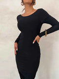 Backless Ruched Long Sleeve Maxi Dress.