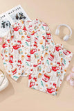 Printed Collared Neck Top and Pants Lounge Set.