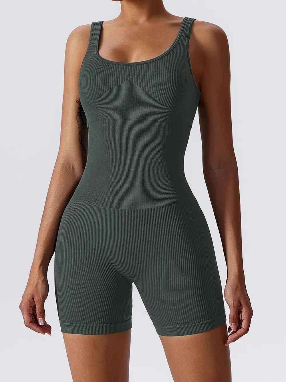 Basic Bae Ribbed Sleeveless Active Romper.