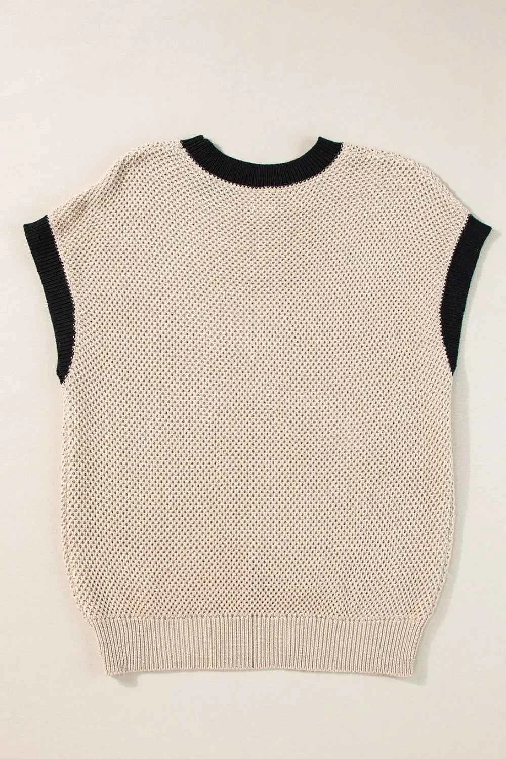 Textured Knit Sweater with Contrast Trim.