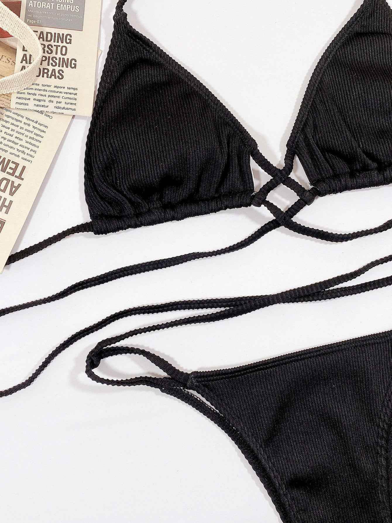 Halter Neck Crisscross Ribbed Bikini Set.