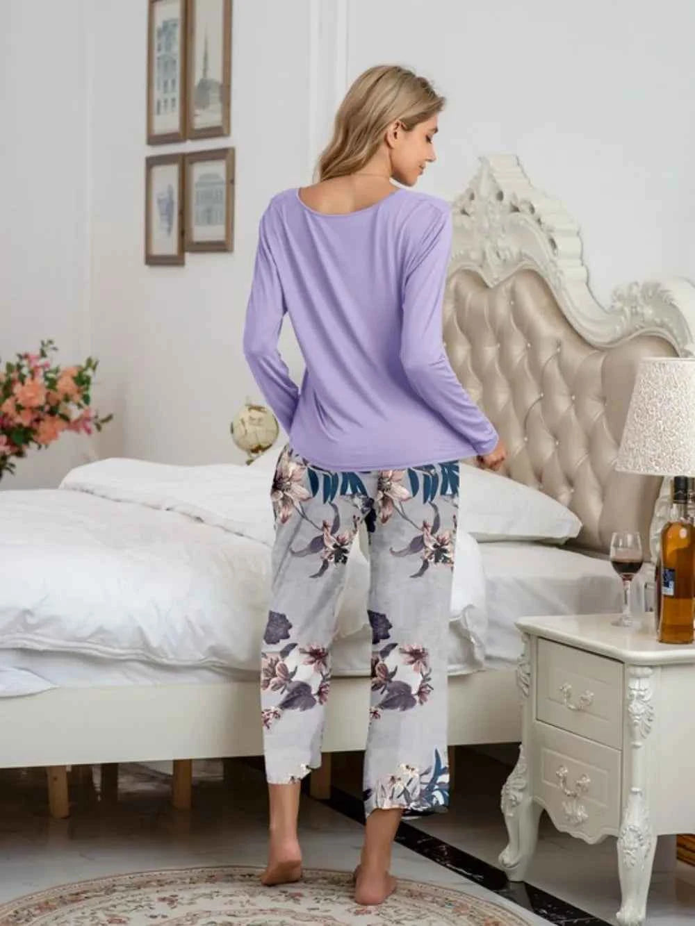 Round Neck Top & Printed Pants Lounge Set.