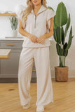 Textured Ruffled Sleeve Zipped Top & Wide Leg Pants Set - EBYNN