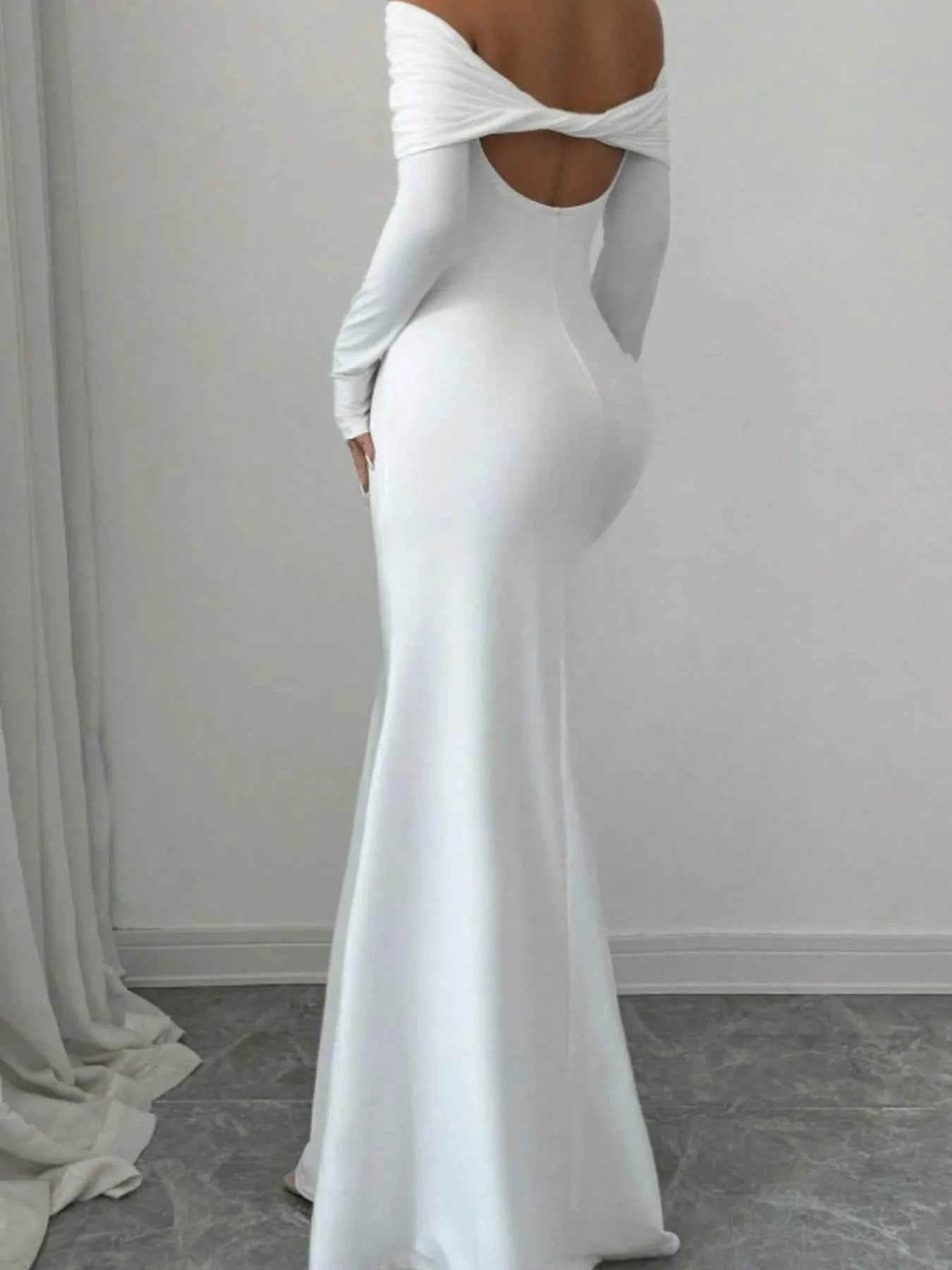 Off-Shoulder Long Sleeve Bodycon Maxi Dress.