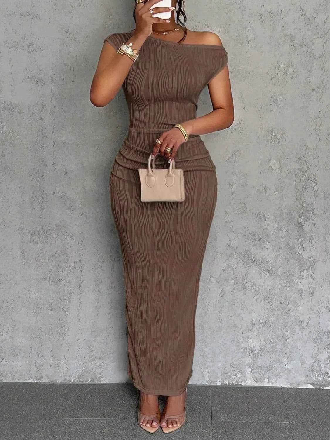 Textured Single Shoulder Maxi Dress.
