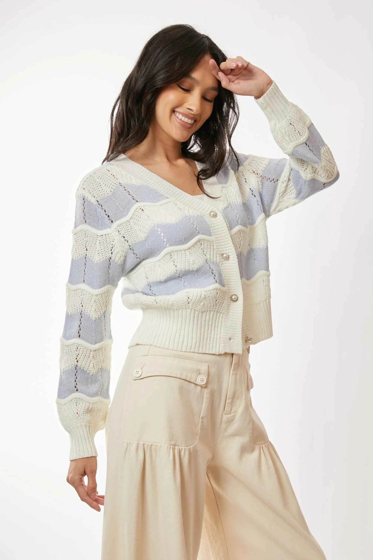 Davi & Dani Button-Up Front V Neckline Cardigan Sweater.